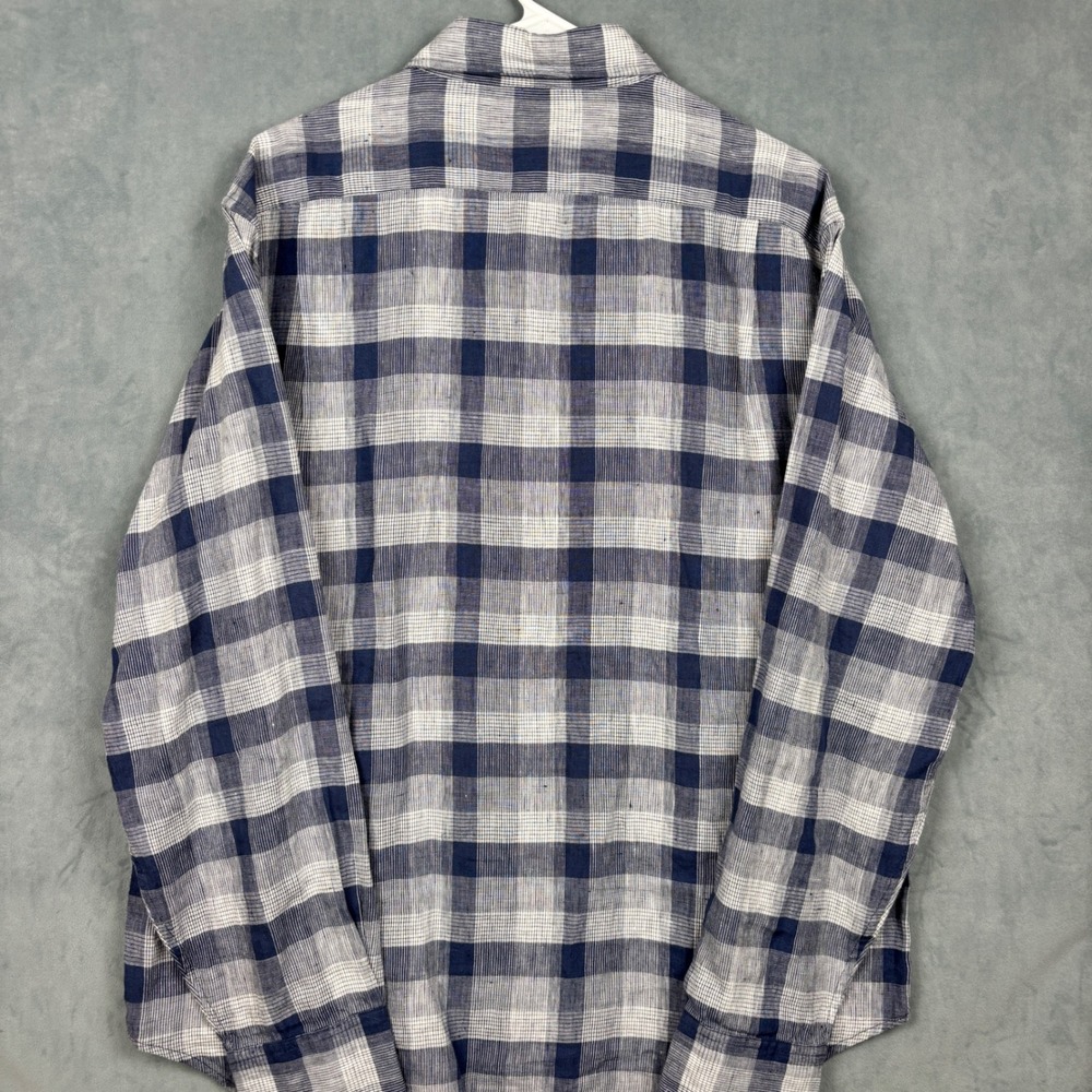 Bonobos Mens XL Standard Fit Blue White Plaid Linen Cotton Button Down Shirt - Picture 2 of 9